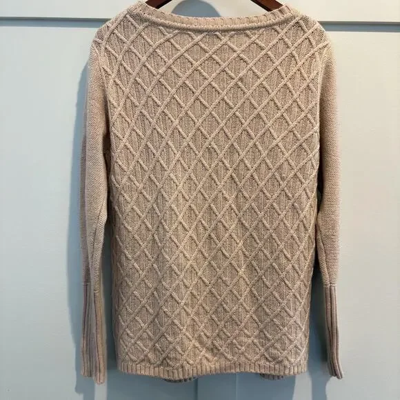 J Crew Sweater Womens Medium Beige Diamond Cable Knit Merino Wool Blend Pullover - Picture 5 of 10
